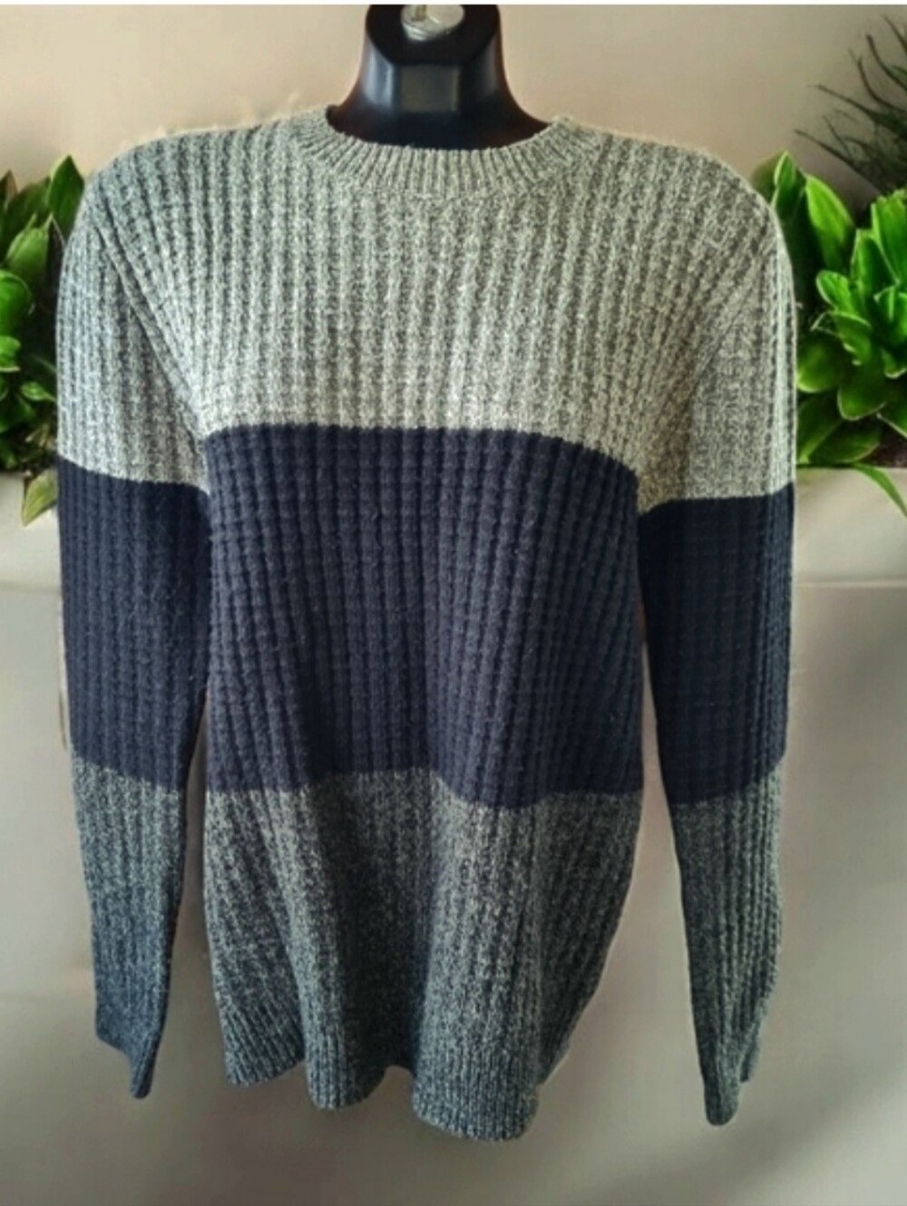 Topman Colourblock Ribbed Pullover Crewneck Sweater Green & Black